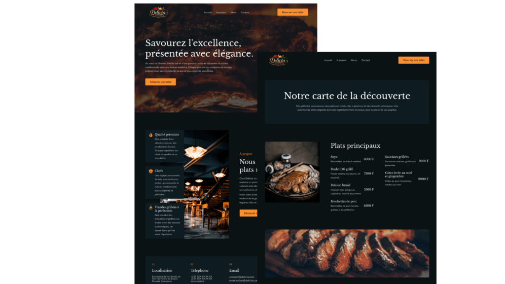 Site web restaurant Delicea Douala réalisé par NexuraWeb avec menu digital