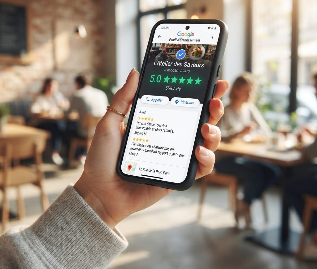 Avis Google 5 étoiles pour renforcer la confiance locale d'une entreprise à Douala