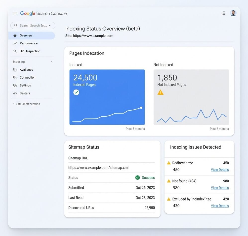 Vérification de l'indexation Google via Search Console et soumission du sitemap XML
