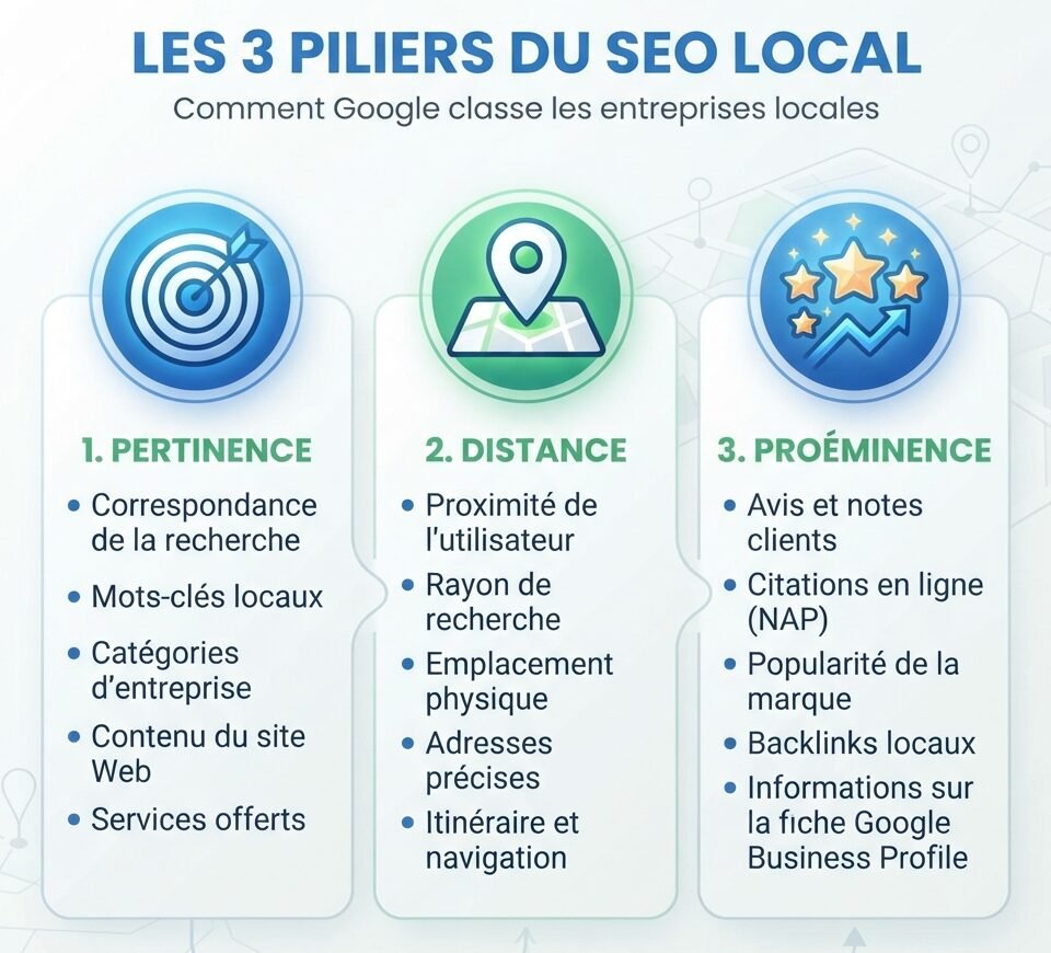 Les 3 piliers du SEO local : pertinence, distance et proéminence