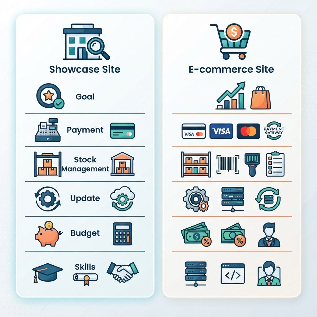 Différence entre site vitrine et site e-commerce : objectifs et fonctionnalités