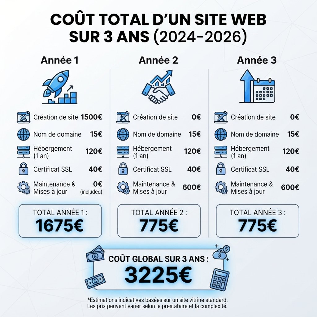 Coût total d'un site web sur 3 ans : création, domaine, hébergement et maintenance