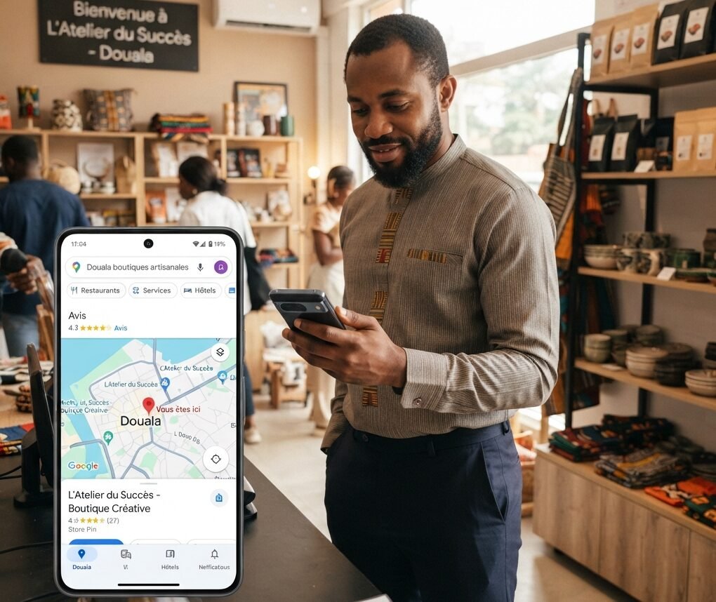 Entrepreneur camerounais consultant Google Maps pour le SEO local de sa PME