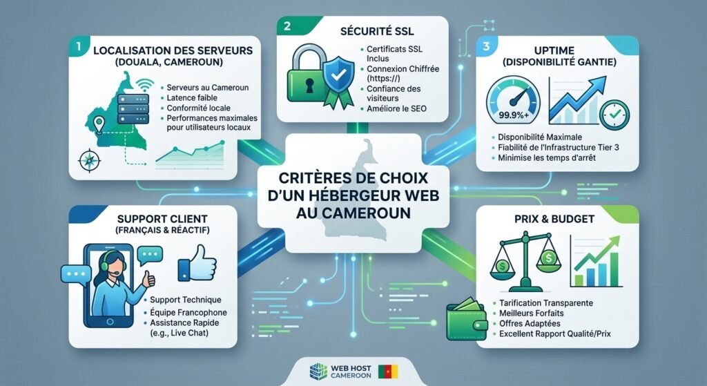 Critères pour choisir un hébergeur web au Cameroun : SSL, uptime, support