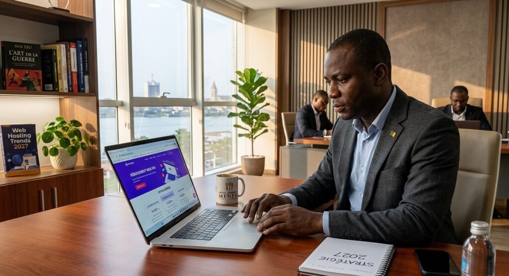 Entrepreneur camerounais comparant les offres d'hébergement web au Cameroun