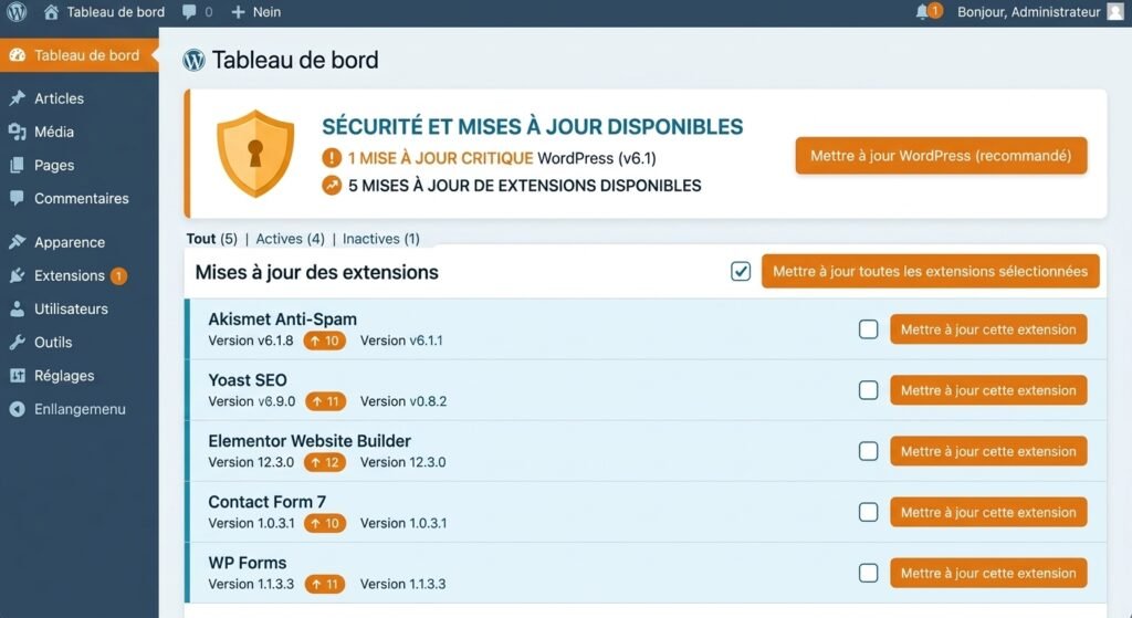 Mises à jour WordPress sécurisées : plugins, thèmes et cœur